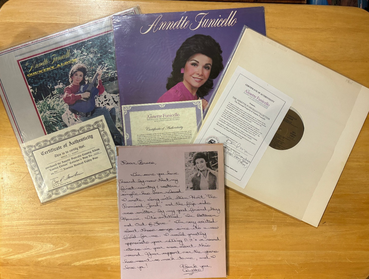 Annette Funicello Signed Letter Vinyl LP Album Archive Provenance Disney Legend Annette Funicello Signed Letter Vinyl LP Album Archive Provenance Disney Legend