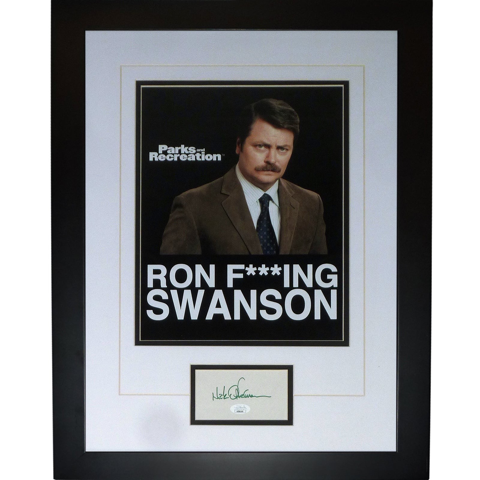 Nick Offerman Autographed Parks and Recreation Ron Swanson Deluxe Framed Piece - Nick Offerman Autographed Parks and Recreation Ron Swanson Deluxe Framed Piece -