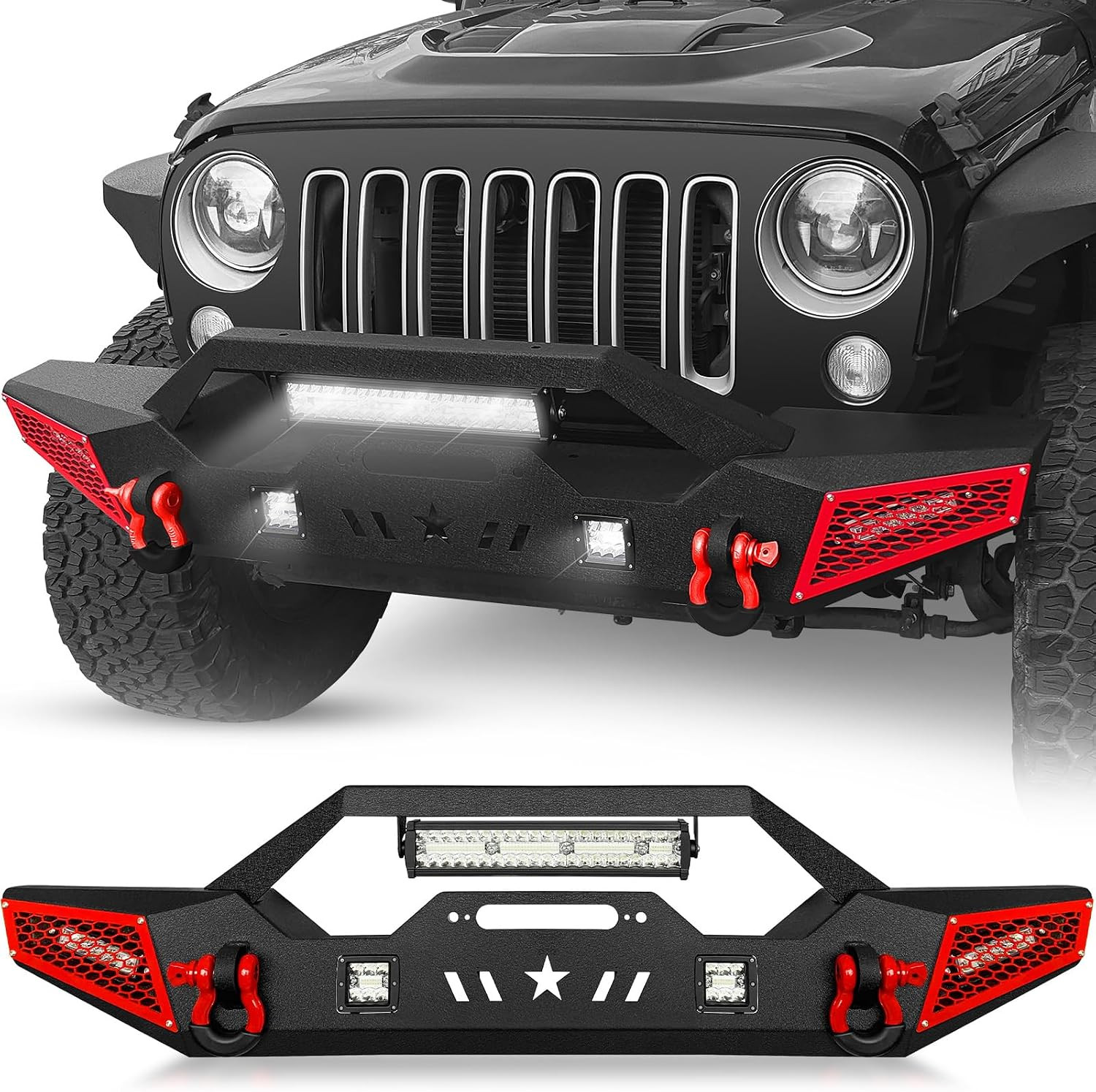 For Wrangler JK JL & Gladiator JT Front Bumper Compatible with 2007-2026 Jeep Wr For Wrangler JK JL & Gladiator JT Front Bumper Compatible with 2007-2026 Jeep Wr