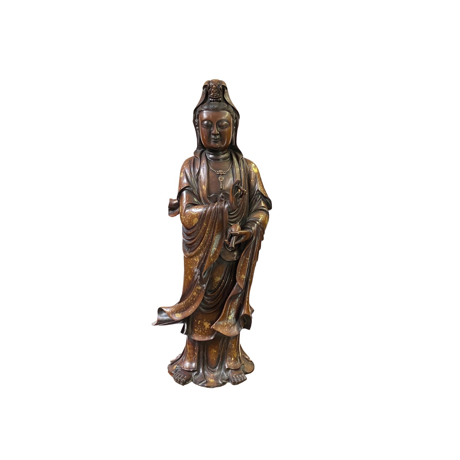 Bronze Stand Quan Yin Bodhisattva Statue W/ Vitarka Mudra & Holly Vase cs2785 Bronze Stand Quan Yin Bodhisattva Statue W/ Vitarka Mudra & Holly Vase cs2785