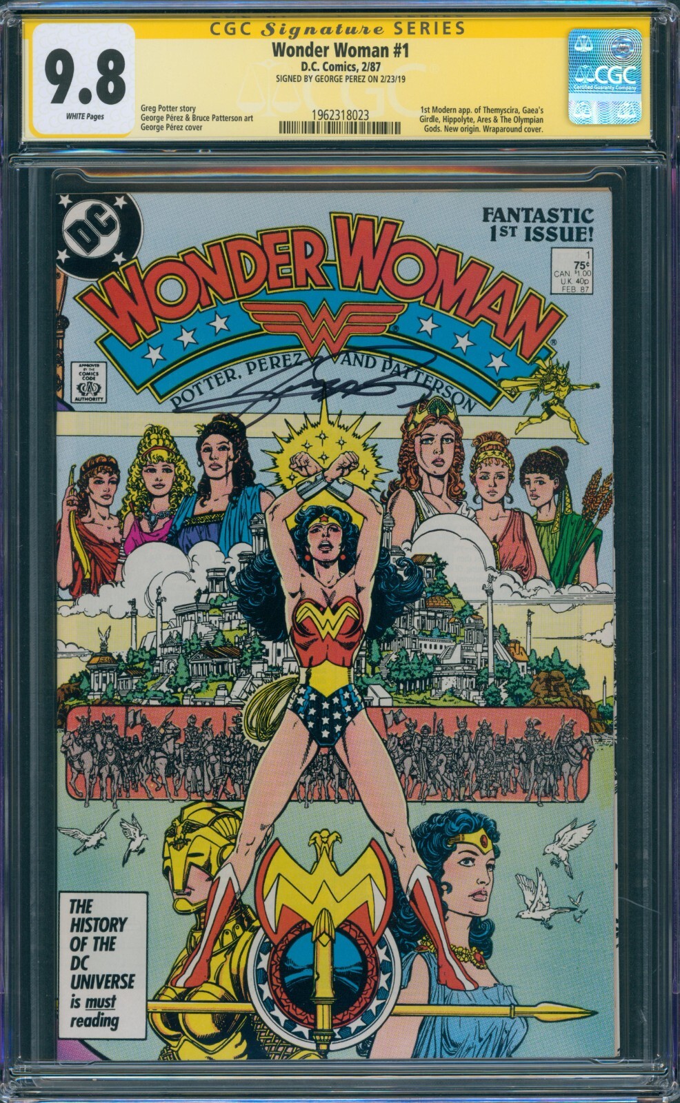 Wonder Woman #1 CGC 9.8 SS Signed George Perez 1st Modern Themyscira Wrap 1987 Wonder Woman #1 CGC 9.8 SS Signed George Perez 1st Modern Themyscira Wrap 1987