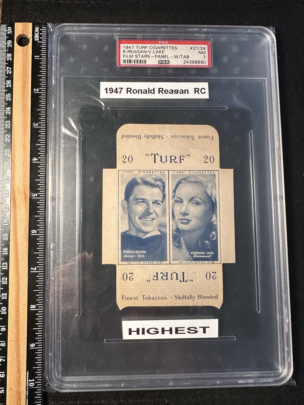 1947 Turf Cigarettes Ronald Reagan PSA 7 POP 1 Highest - Film Stars Panel - Tab