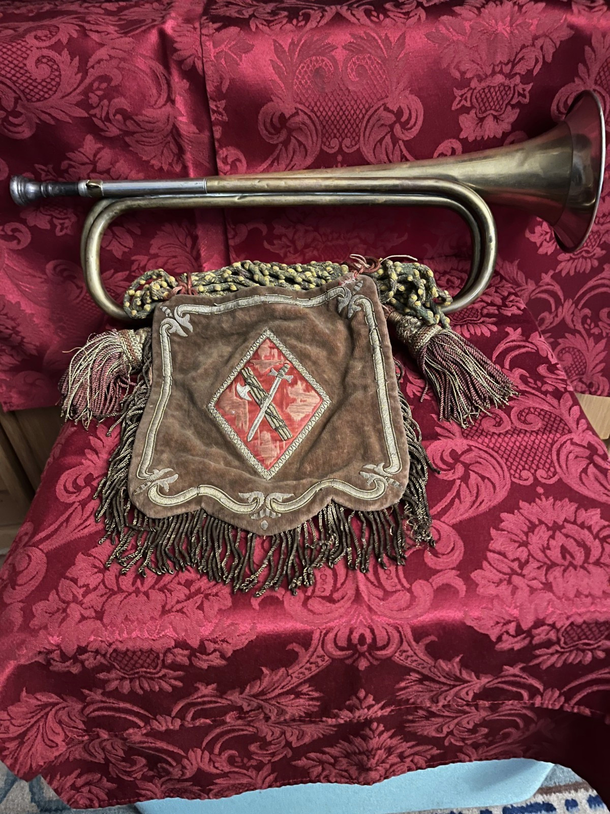 WWII Italy Trumpet Banner Benito Mussolini Il Duce Guardia Pretoriana Original