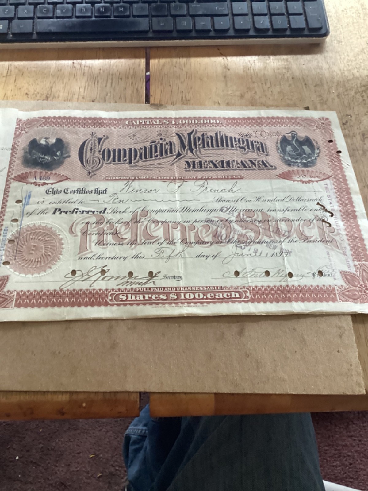 1899 Stock Winsor B French sig Com Civil War 77th In.Leader Battle Of Gettysburg