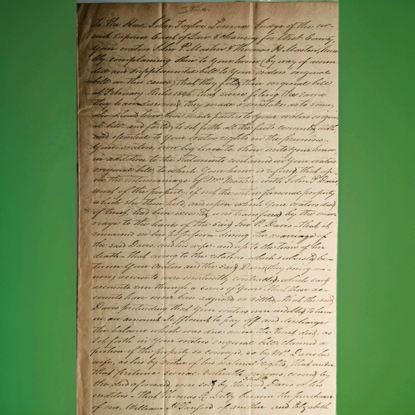 1846 Virginia Slavery Chancery Court Manuscript Judge John Tayloe Lomax York Co 1846 Virginia Slavery Chancery Court Manuscript Judge John Tayloe Lomax York Co