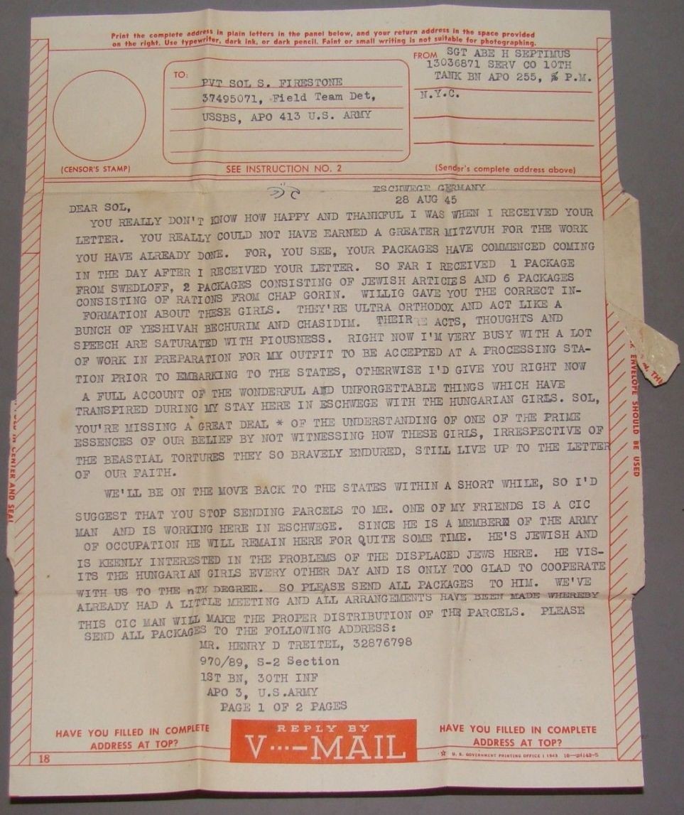 V-Mail 1945 American Jewish Soldier Letter Hungary Girls Holocaust Survivor WWII V-Mail 1945 American Jewish Soldier Letter Hungary Girls Holocaust Survivor WWII