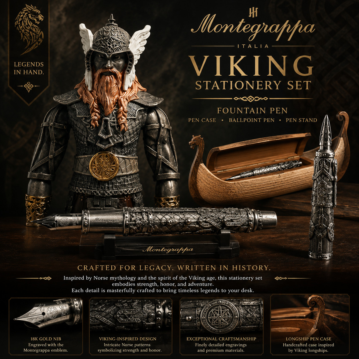 Montegrappa Middle East Viking Fountain Pen, Silver 355g Limited Edition 110/121