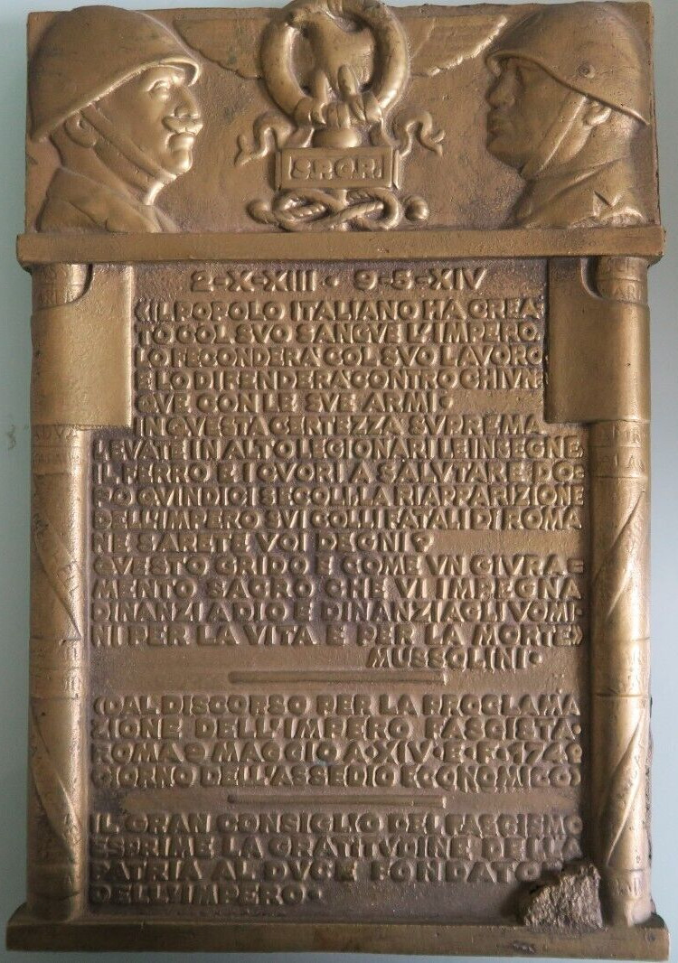 Il DUCE Benito Mussolini Original Fascist Oath Plague 1933 RARE World War 2 Il DUCE Benito Mussolini Original Fascist Oath Plague 1933 RARE World War 2