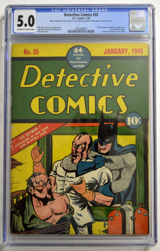 DETECTIVE COMICS #35 CGC 5.0 1940 Batman w Hypodermic Needle c & .45 auto Splash