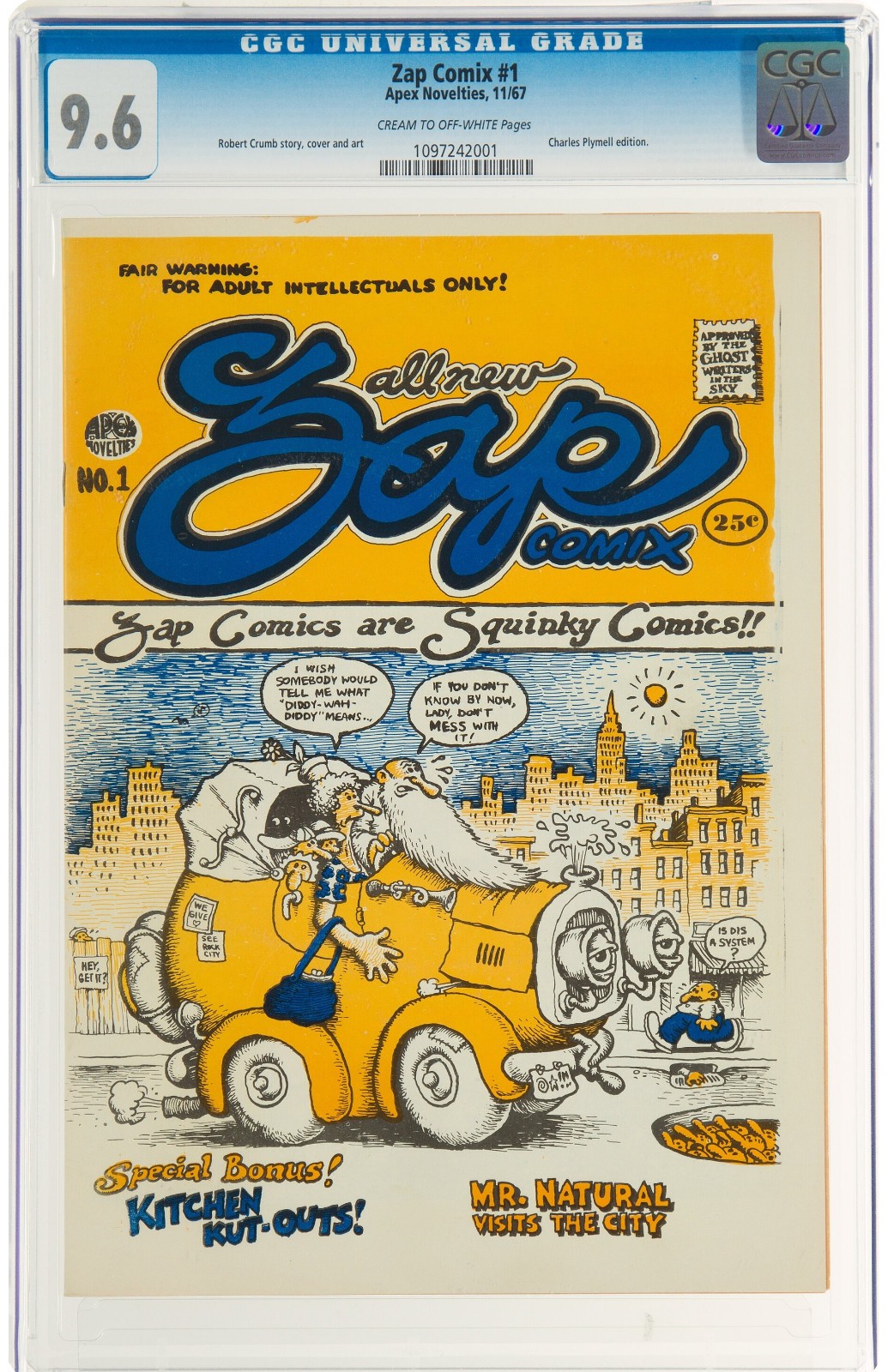 #1 Plymell 1st Printing Zap Comix CGC NM+ 9.6 Cream to offwhite page None Higher