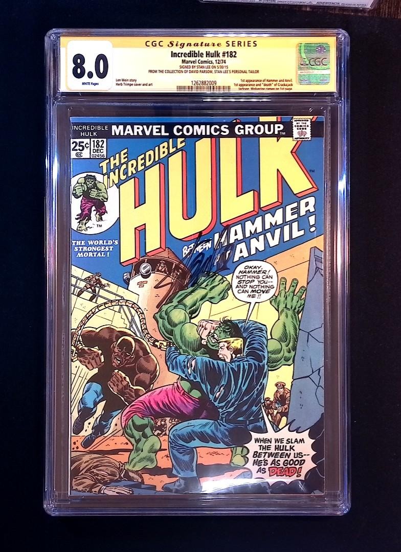 Incredible Hulk #182 Marvel 1974 CGC 8.0 SIGNED Stan Lee David Parsow Collection Incredible Hulk #182 Marvel 1974 CGC 8.0 SIGNED Stan Lee David Parsow Collection