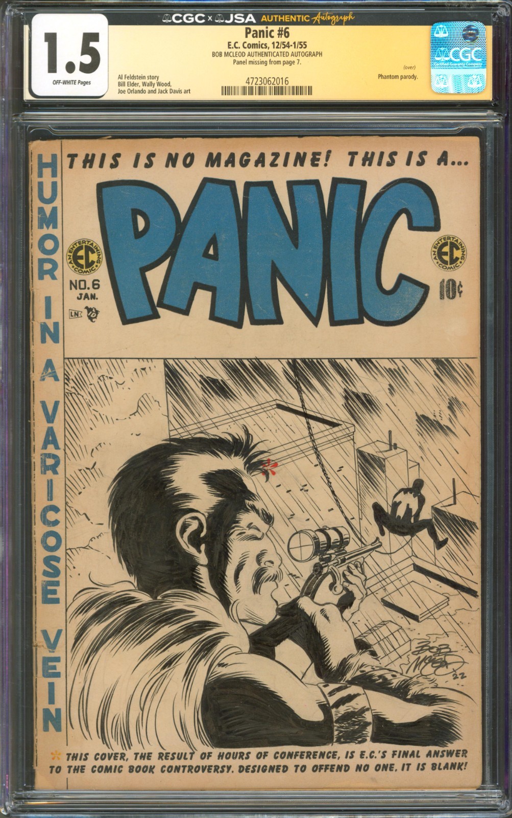 Panic #6 CGC 1.5 E.C Comics 1954 Signed by Bob Mcleod w/Kraven Spider-Man Sketch Panic #6 CGC 1.5 E.C Comics 1954 Signed by Bob Mcleod w/Kraven Spider-Man Sketch