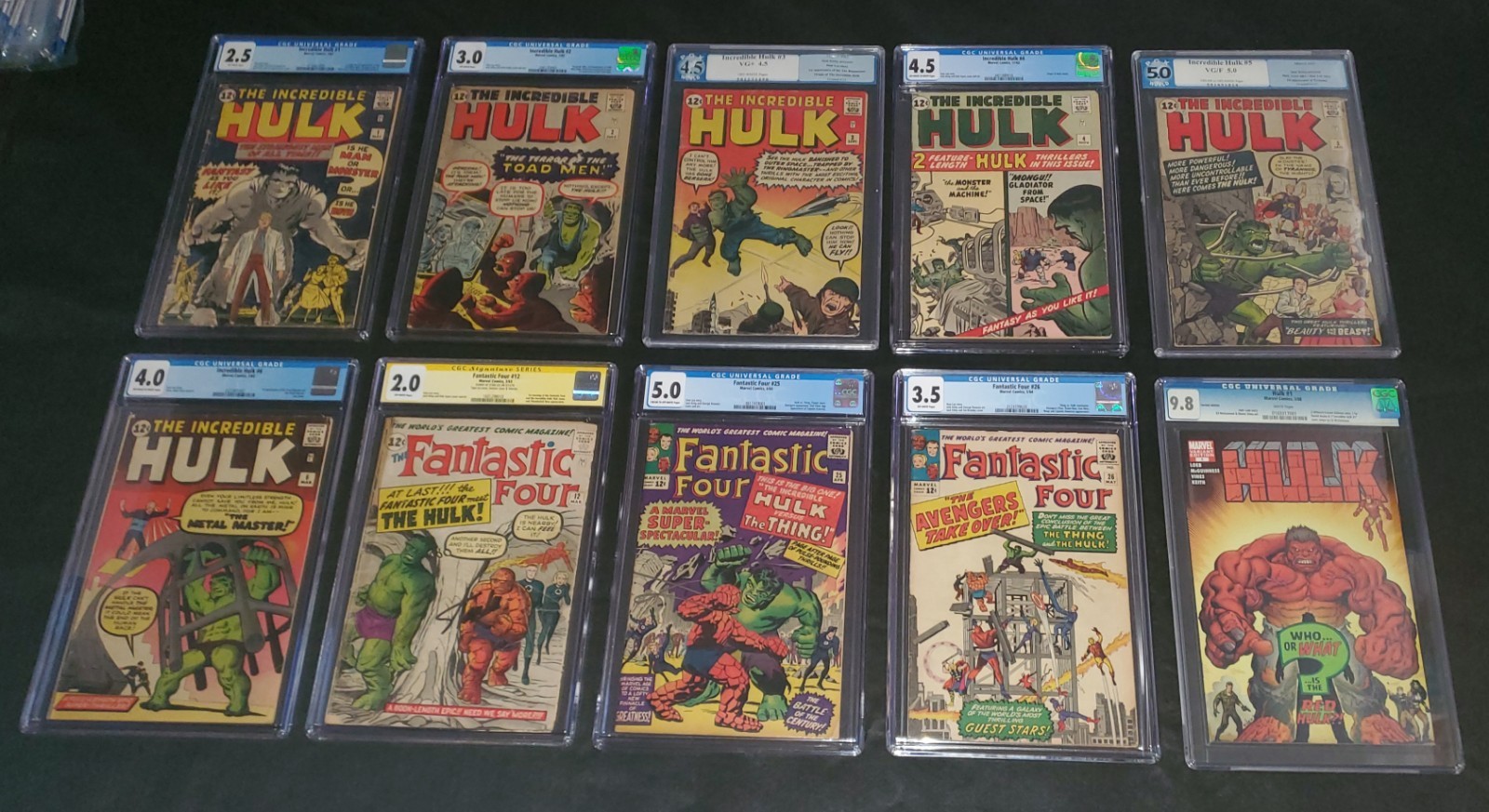 Incredible Hulk #1, 2, 3, 4, 5, 6 1962 Fantastic Four 12, 25, 26 Hulk 1 CGC 9.8 Incredible Hulk #1, 2, 3, 4, 5, 6 1962 Fantastic Four 12, 25, 26 Hulk 1 CGC 9.8