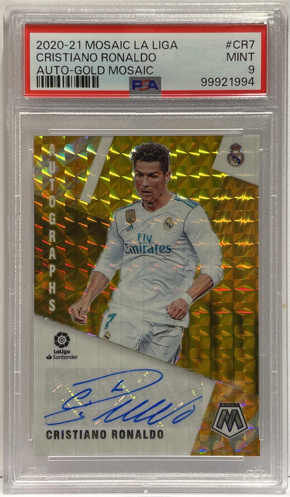 Cristiano Ronaldo 1/10 Autograph Gold Panini Mosaic La Liga 2020/21 PSA 9