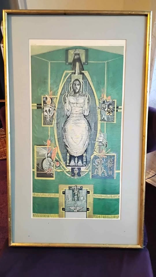 Antique English lithograph Graham Sutherland Christ in glory in the tetramorph