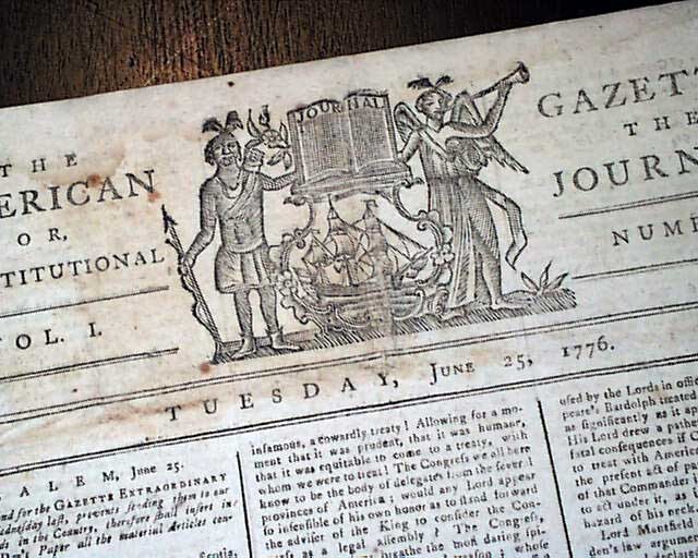 VERY Rare American Revolutionary War Volume 1 Number 2 1776 Salem MA Newspaper VERY Rare American Revolutionary War Volume 1 Number 2 1776 Salem MA Newspaper