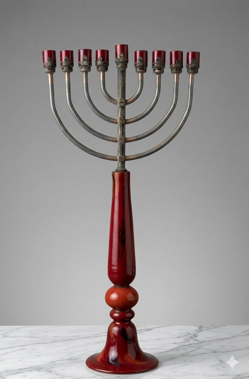  Vintage Signed Hand Made Glass Menorah  Coated Silver & Glass  Stones 72