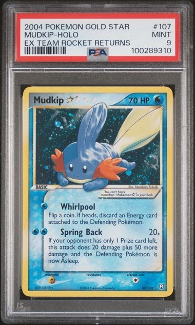 2004 POKEMON EX TEAM ROCKET RETURNS #107 MUDKIP-HOLO PSA 9 MINT GOLD STAR SWIRL