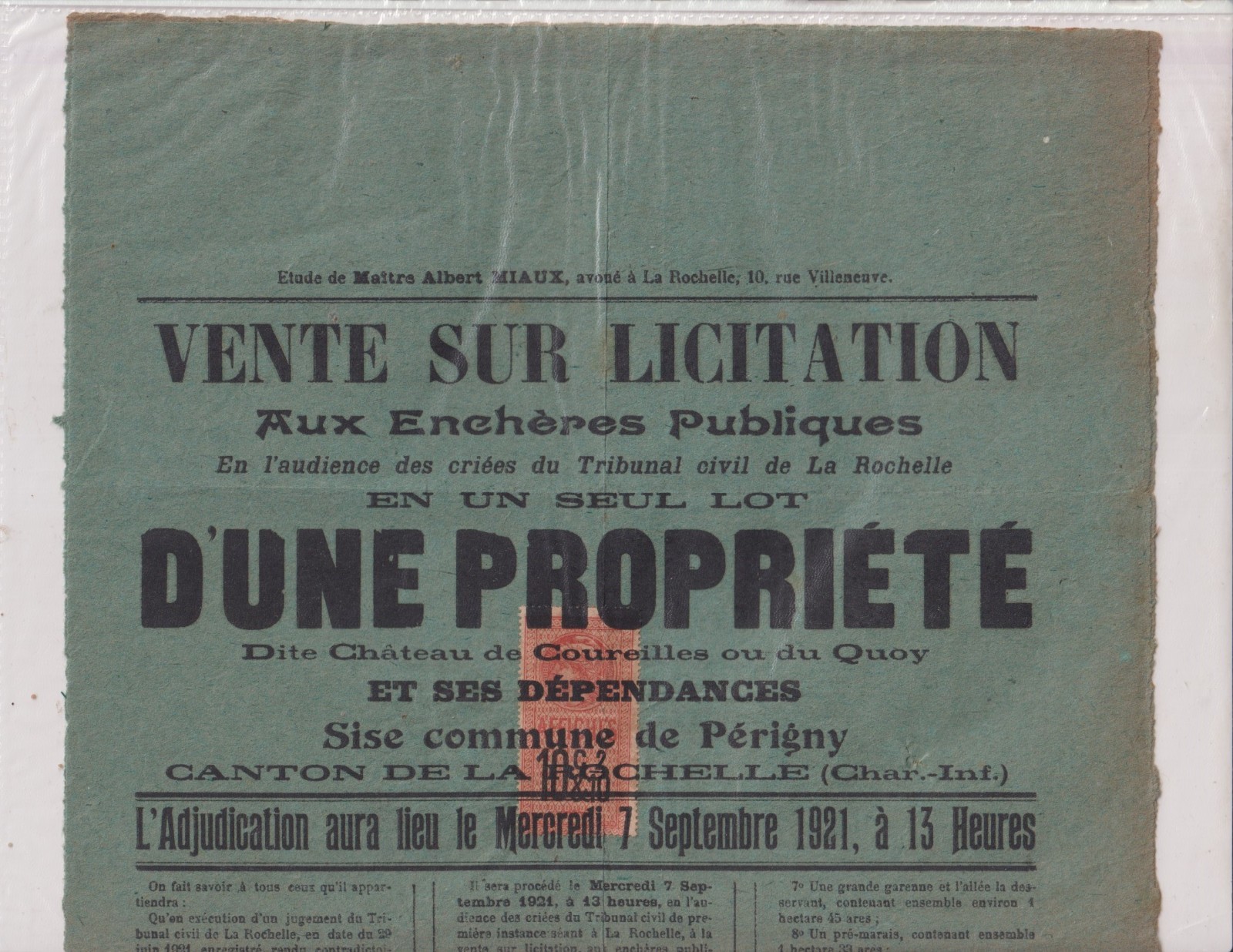 7-09-1921. Posters. Sale. Bidding. Castle. Coureilles. Du Quoy. Dep 17. RRR 7-09-1921. Posters. Sale. Bidding. Castle. Coureilles. Du Quoy. Dep 17. RRR