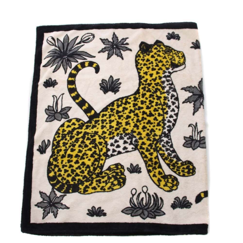 Hermes Les Leopards Cotton Beach Towel White 150x91 cm Used Hermes Les Leopards Cotton Beach Towel White 150x91 cm Used