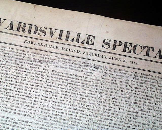 EDWARDSVILLE Madison County Illinois Very Early Rare Volume 1 1819 old Newspaper EDWARDSVILLE Madison County Illinois Very Early Rare Volume 1 1819 old Newspaper
