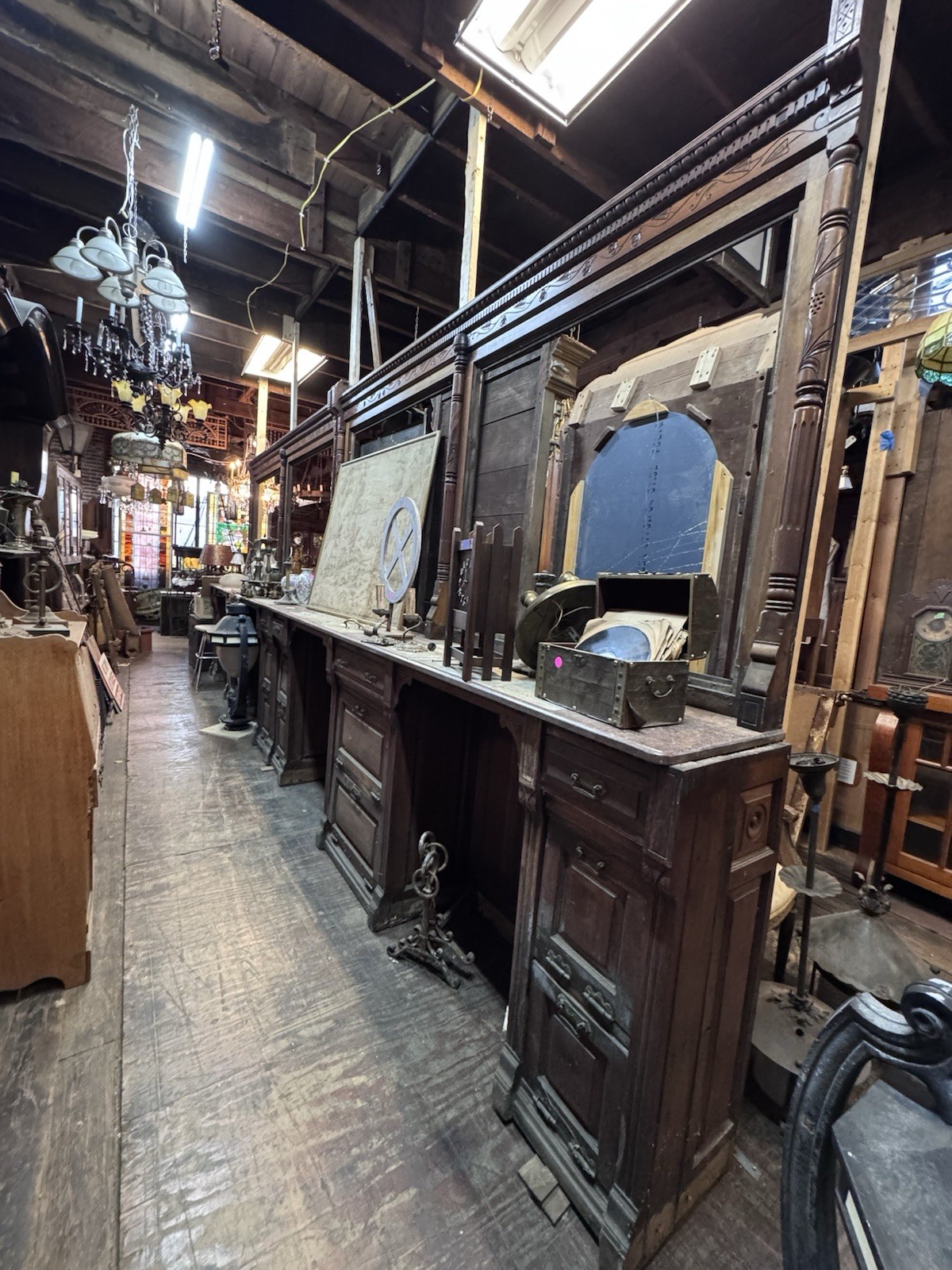 Vintage 10’ Oak Back Bar We Have Two Matching That Are Identical. Priced Each Vintage 10’ Oak Back Bar We Have Two Matching That Are Identical. Priced Each