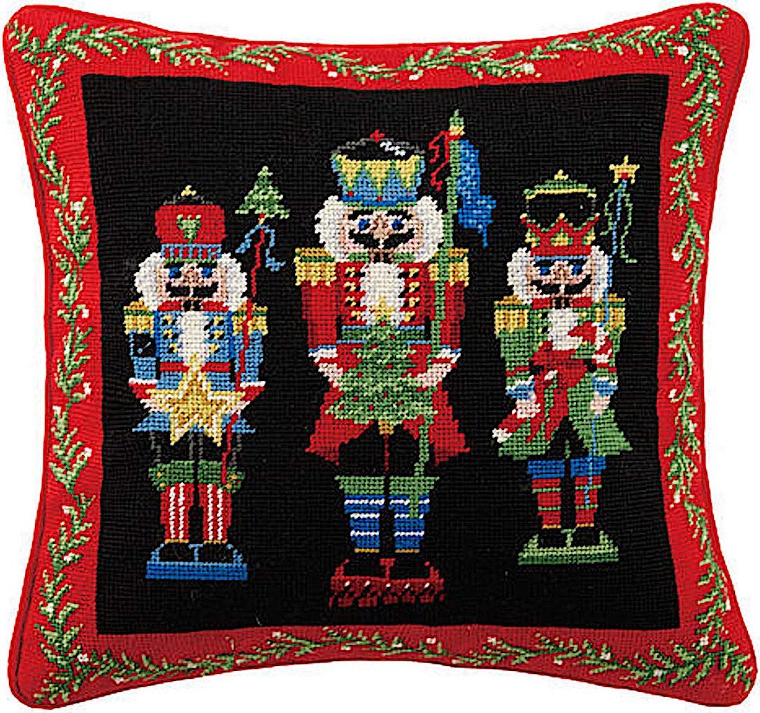 Nutcracker Pageantry Needlepoint Christmas Pillow 16x16 Inch, 1 Each