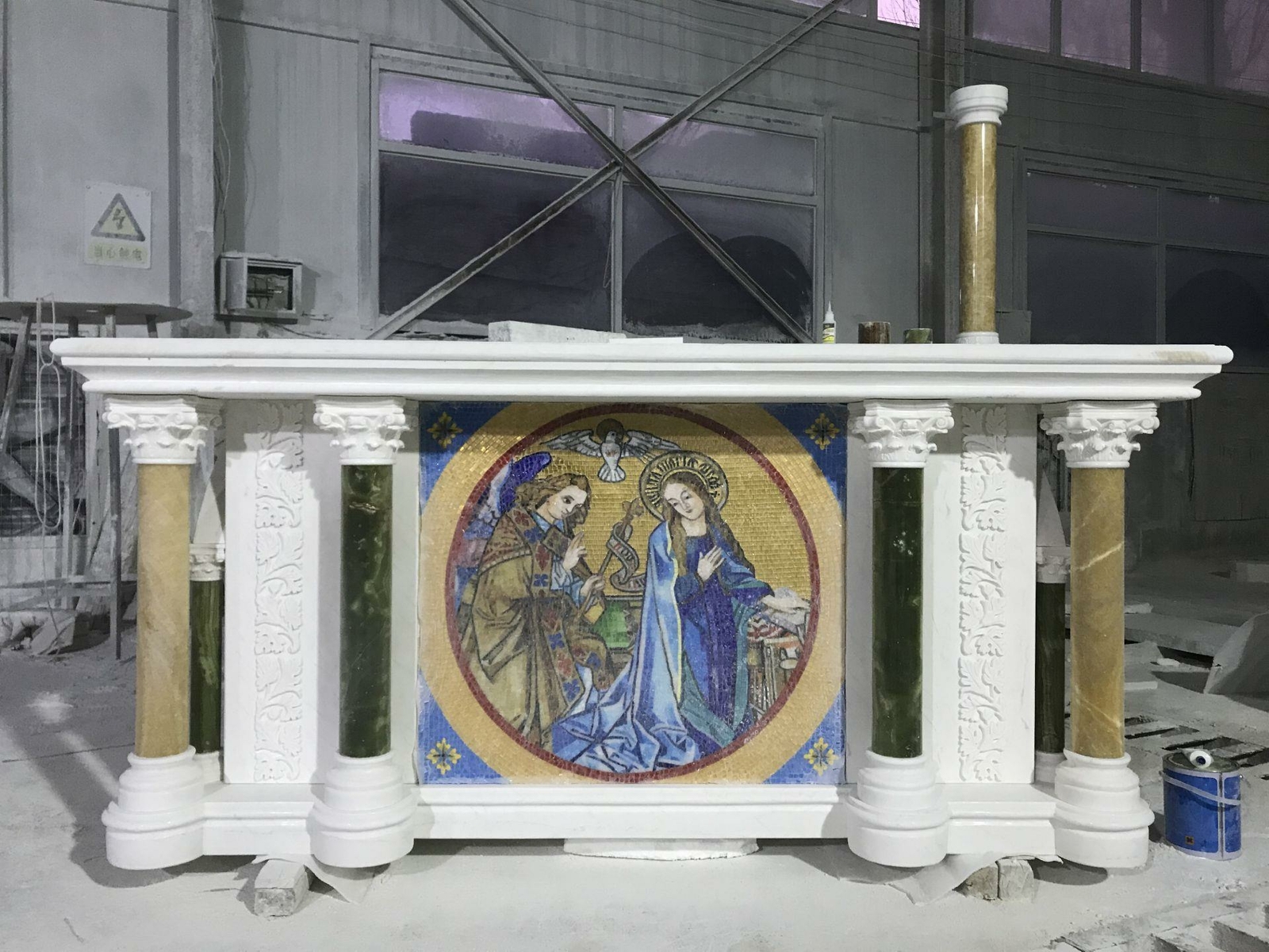 INCREDIBLE CARVED MARBLE MICRO MOSAIC CHURCH ALTAR - MAR87 INCREDIBLE CARVED MARBLE MICRO MOSAIC CHURCH ALTAR - MAR87