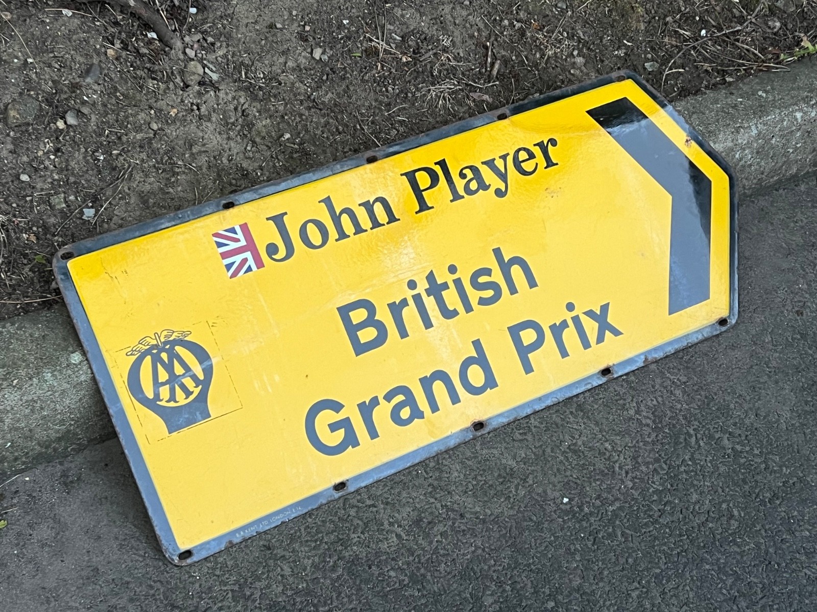 RARE 1970’s F1 BRITISH GRAND PRIX AA ENAMEL SIGN JOHN PLAYER DEALER SIGN GARAGE
