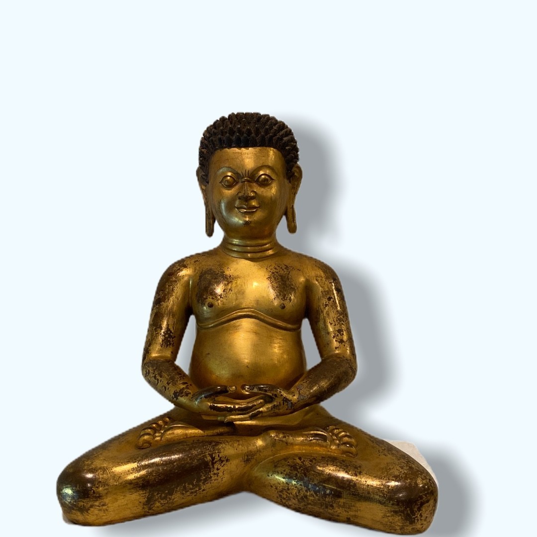 Ming Dynasty Gilt Bronze Seated Buddha Statue, with snails on the head