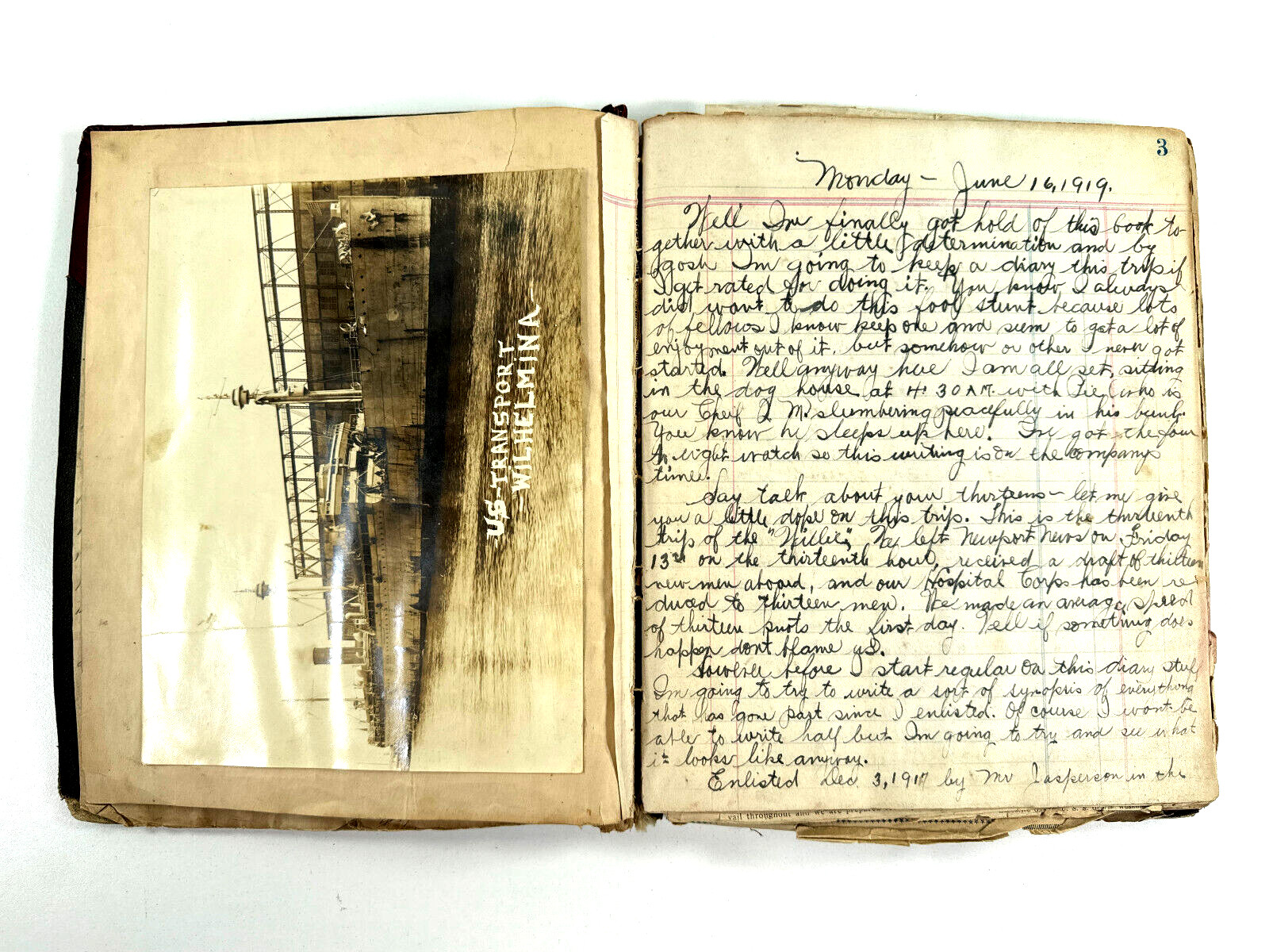 Antique Diary USS Wilhelmina Soldier BATTLE combat submarine WW1 sailor navy