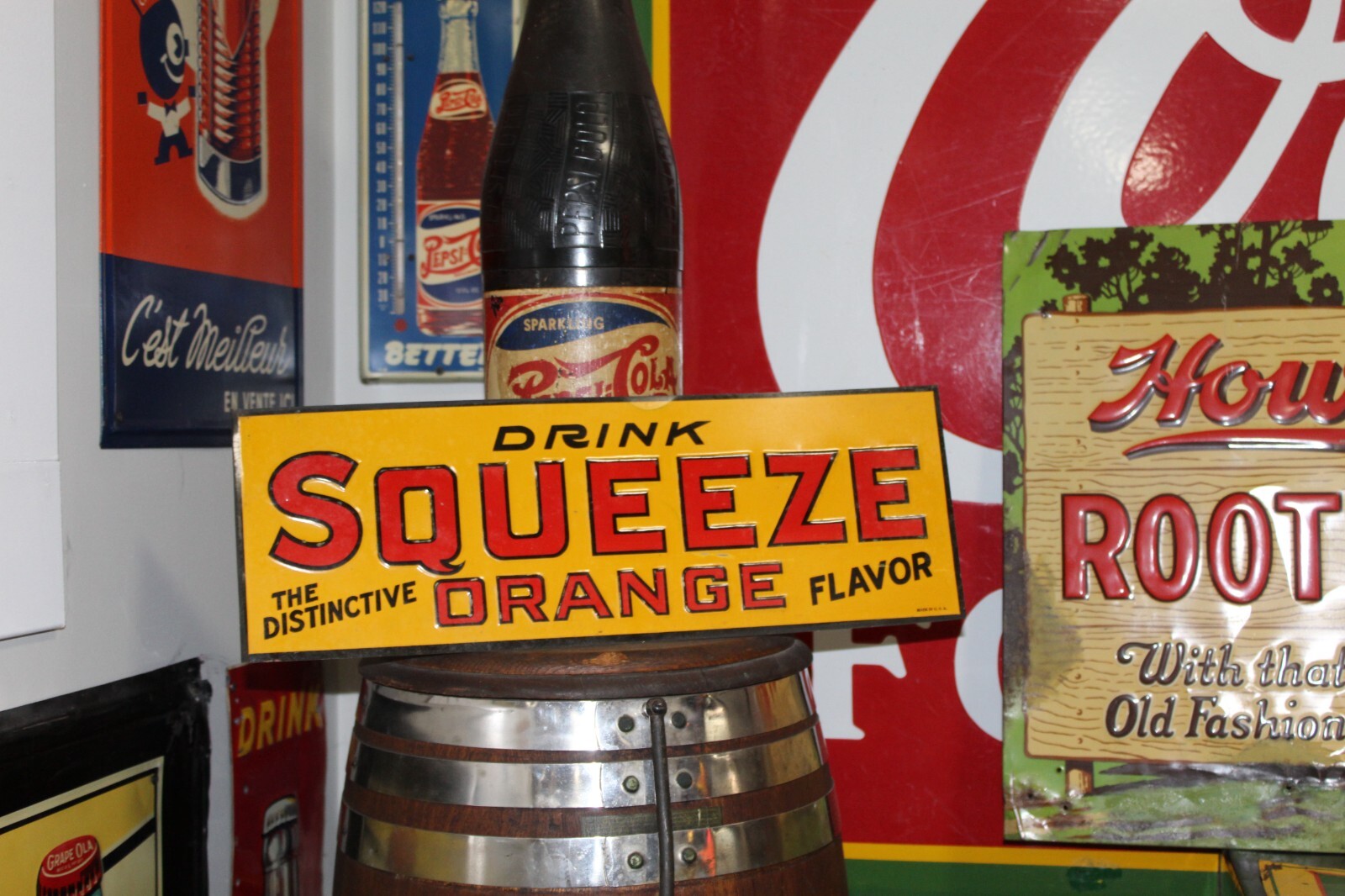 SCARCE 1920s NOS DRINK ORANGE SQUEEZE SODA EMBOSSED THIN TIN TACKER SIGN CRUSH SCARCE 1920s NOS DRINK ORANGE SQUEEZE SODA EMBOSSED THIN TIN TACKER SIGN CRUSH