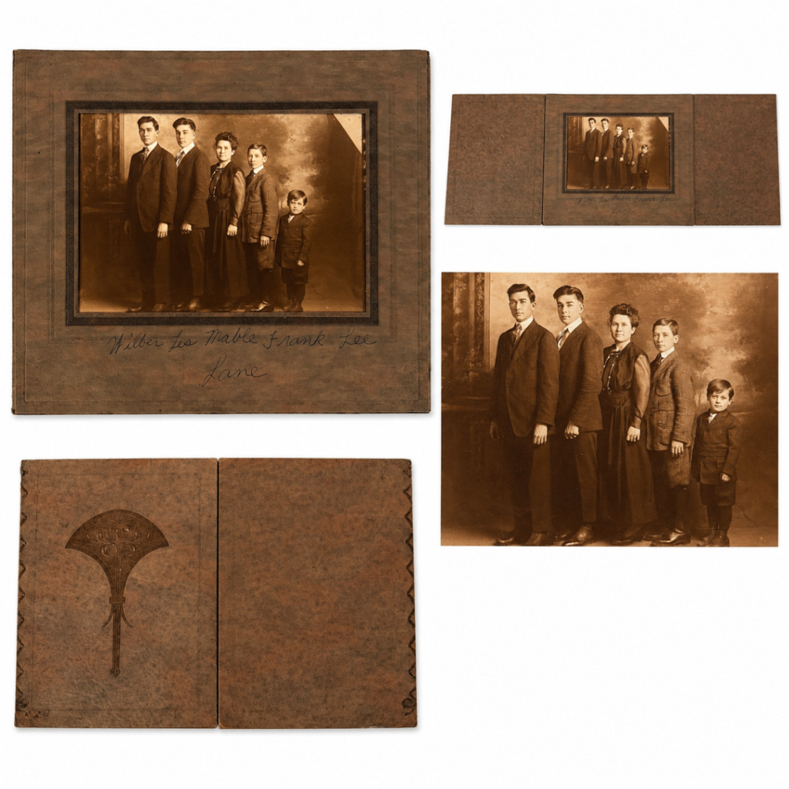 Vtg Family Portrait Photograph 1910s Sepia Tone Cabinet Mounted Folder Lane Antq