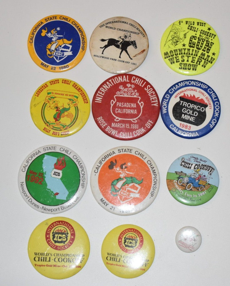 Large Chili Cook Off Themed Button Pinback 1980s Championship California Rare Large Chili Cook Off Themed Button Pinback 1980s Championship California Rare