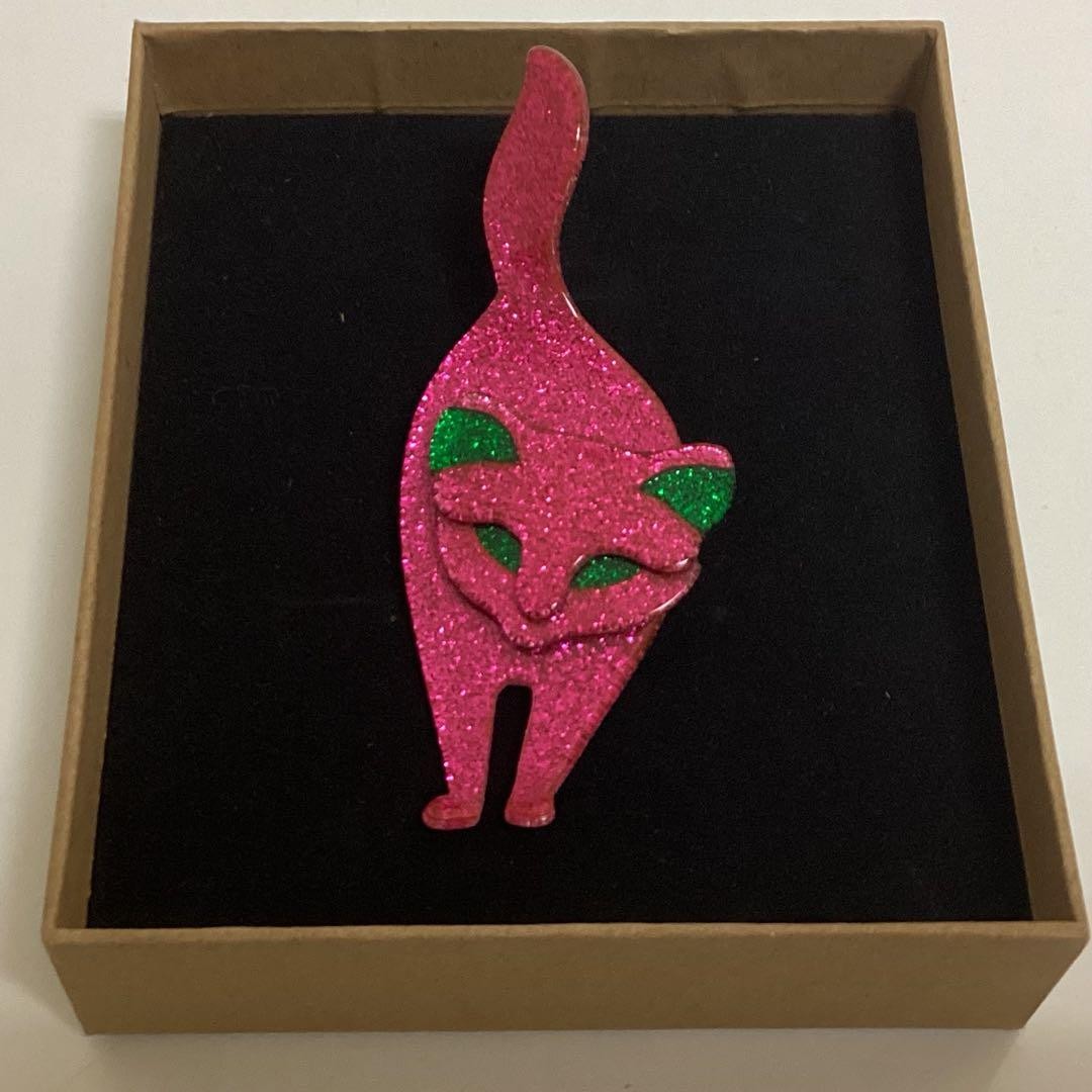 LEA STEIN Cat Brooch Standing Bacco Handmade Used Unique Gift