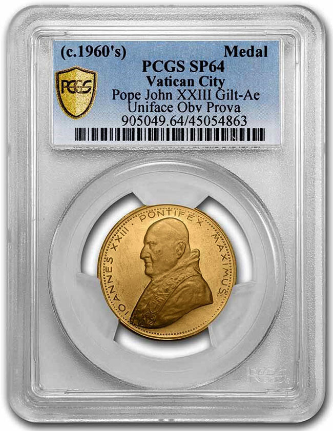 1960s ERA  SP-64 TRIAL POPE JOHN XXIII GILT MEDAL VATICAN CITY ISSUE PCGS GRADED
