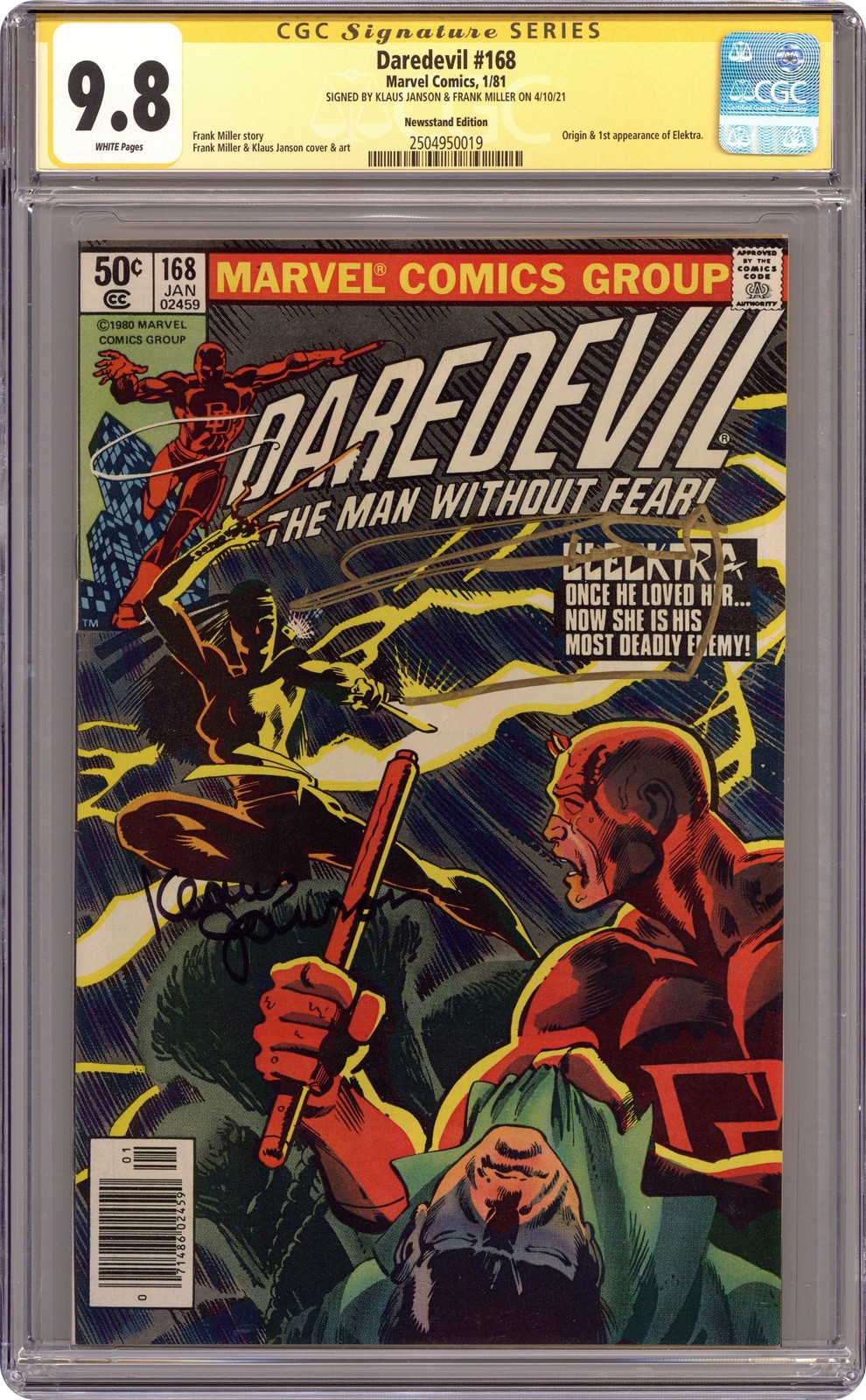 Daredevil #168N Newsstand Variant CGC 9.8 SS Janson/Miller 1981 2504950019