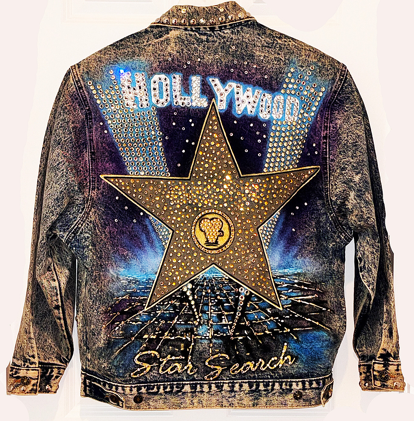 DENIM RHINESTONE JACKET HOLLYWOOD WALK OF FAME STAR MOVIES TV LIGHTS SUNSET BLVD DENIM RHINESTONE JACKET HOLLYWOOD WALK OF FAME STAR MOVIES TV LIGHTS SUNSET BLVD