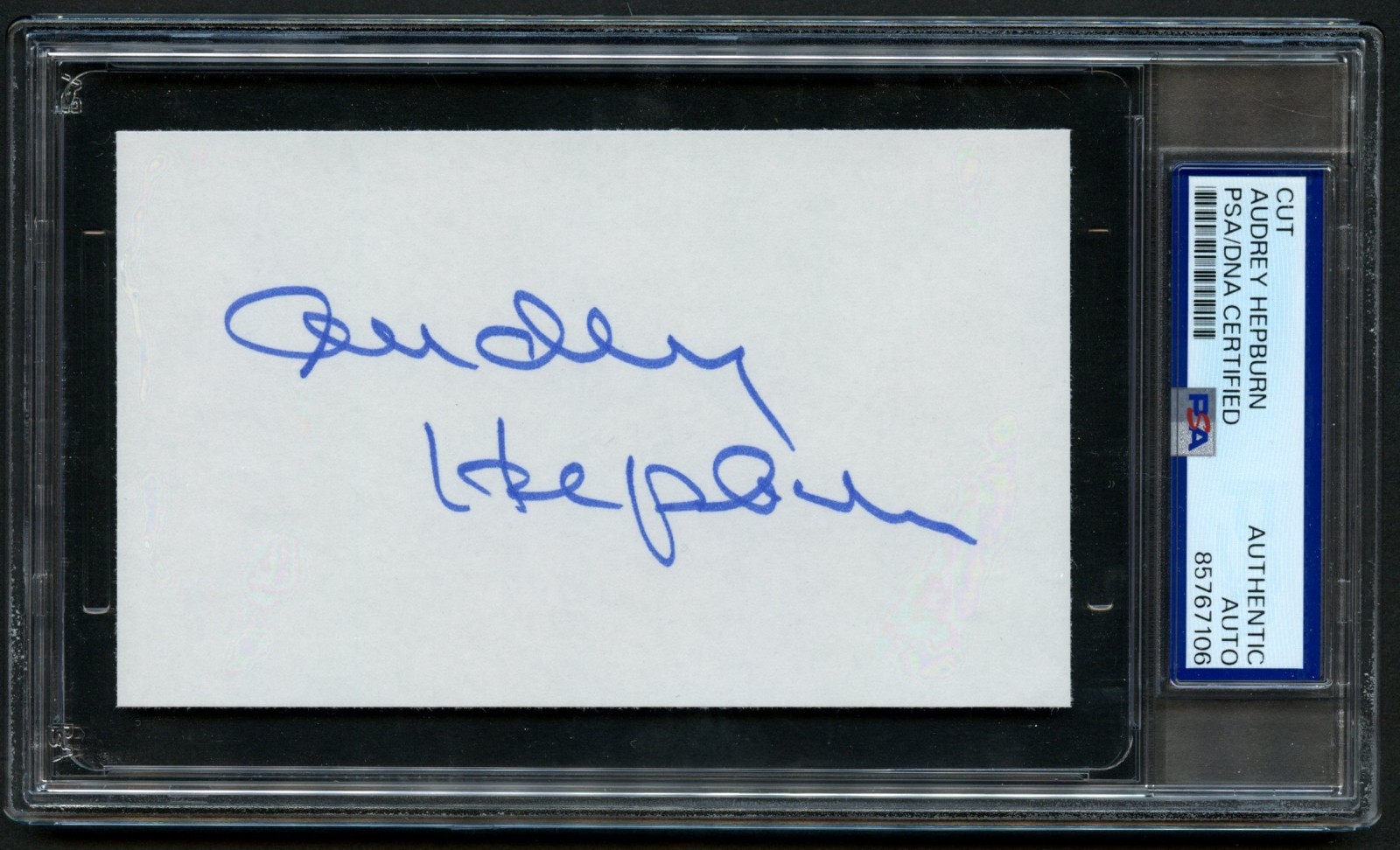 Audrey Hepburn signed auto 3x5 Roman Holiday / Breakfast at Tiffany's PSA Slab Audrey Hepburn signed auto 3x5 Roman Holiday / Breakfast at Tiffany's PSA Slab