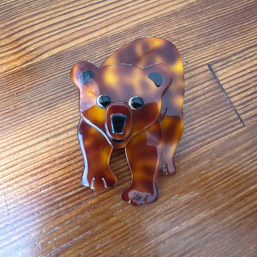 Lea Stein Paris Bear Brooch Vintage Cellulose Jewelry Brown Amber