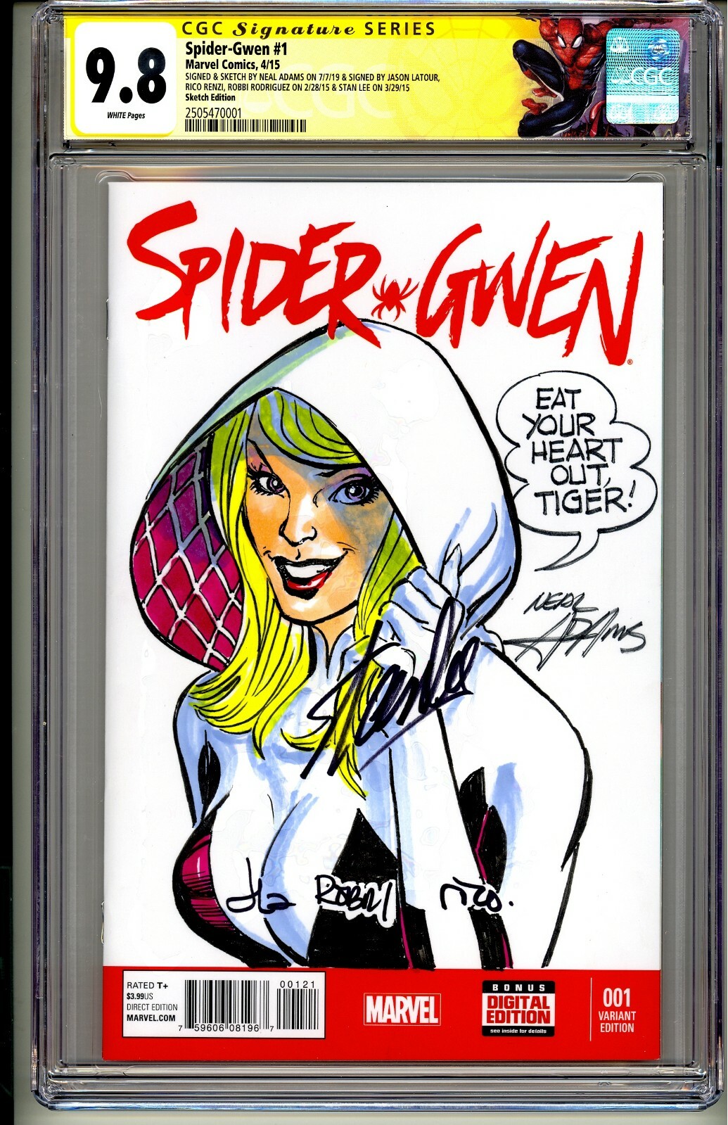š„SPIDER-GWEN 1 CGC SS 9.8 STAN LEE SKETCH BY NEAL ADAMS INSCRIBED ULTRA RAREš„ š„SPIDER-GWEN 1 CGC SS 9.8 STAN LEE SKETCH BY NEAL ADAMS INSCRIBED ULTRA RAREš„
