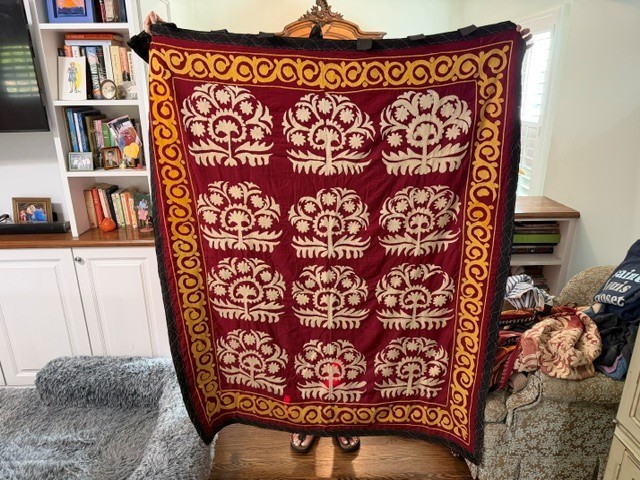 Two Vintage Uzbek Suzani wall hangings/curtains. 54' x 66 Two Vintage Uzbek Suzani wall hangings/curtains. 54' x 66