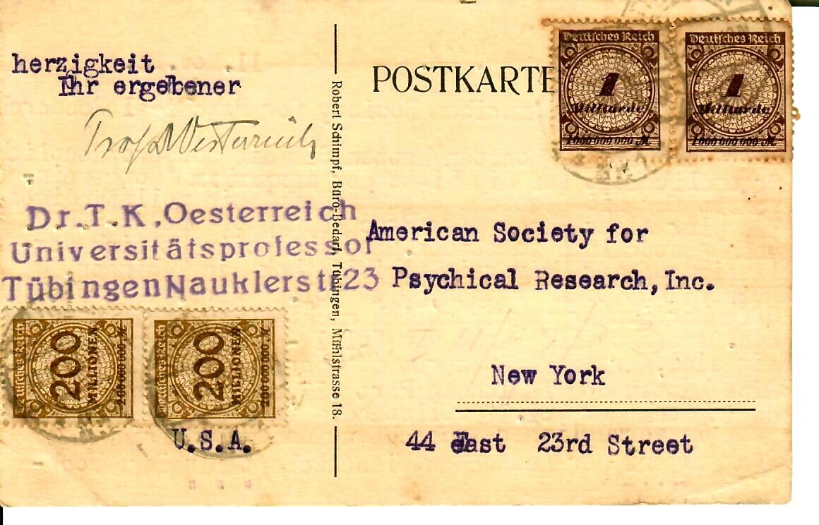 RARE “German Philosopher” Traugott Konstantin Oesterreich Hand Signed Postcard RARE “German Philosopher” Traugott Konstantin Oesterreich Hand Signed Postcard
