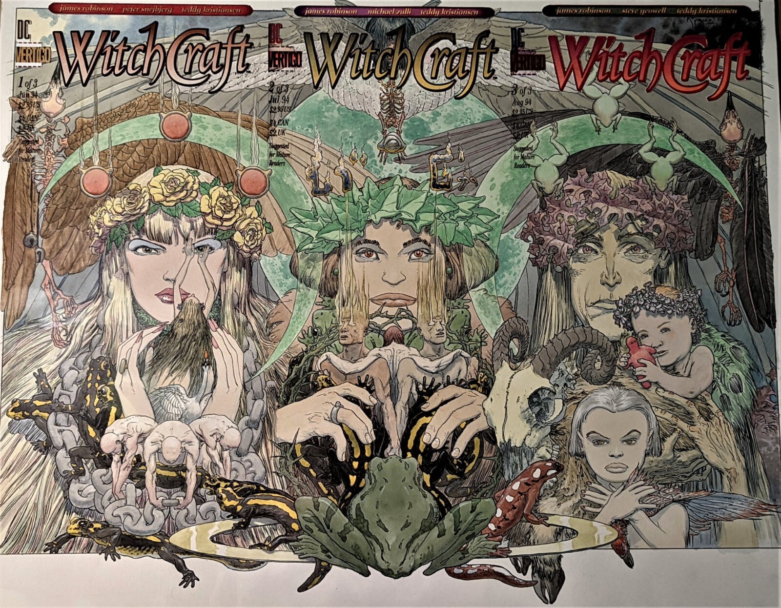MIKE KALUTA - Witchcraft #1 #2 #3 - 3 painted covers w/ logos, Sandman: WITCHES