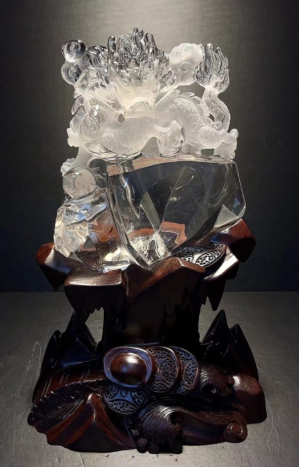 5.46LB TOP Natural clear quartz hand carved crystal dragon Decoration+stand 5.46LB TOP Natural clear quartz hand carved crystal dragon Decoration+stand
