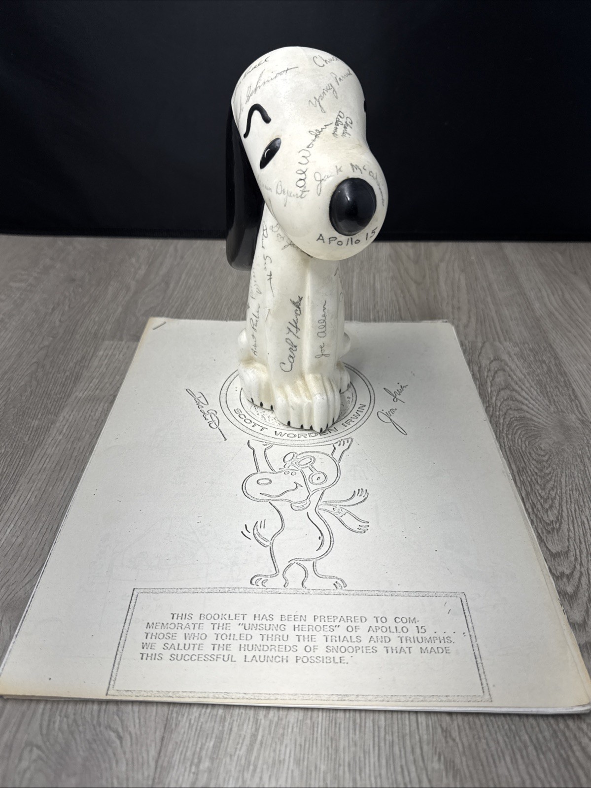 Apollo 15 Crew Signed Ceramic Snoopy & Booklet Scott Worden Irwin NASA JD