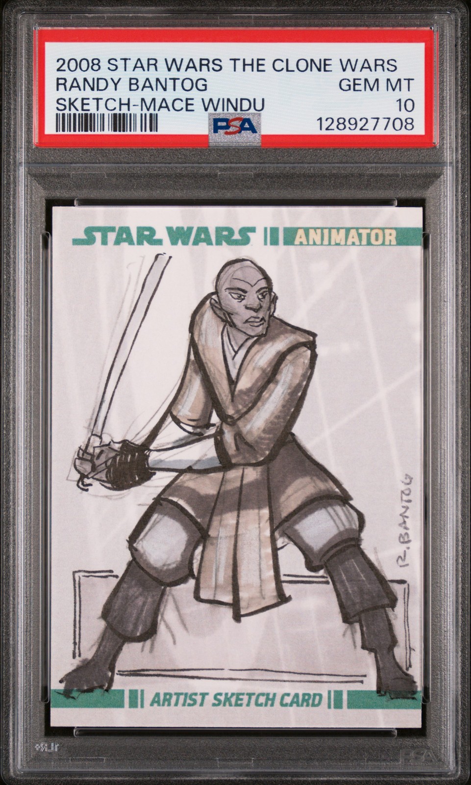 2008 TOPPS STAR WARS THE CLONE WARS SKETCH CARDS MACE WINDU RANDY BANTOG PSA 10 2008 TOPPS STAR WARS THE CLONE WARS SKETCH CARDS MACE WINDU RANDY BANTOG PSA 10