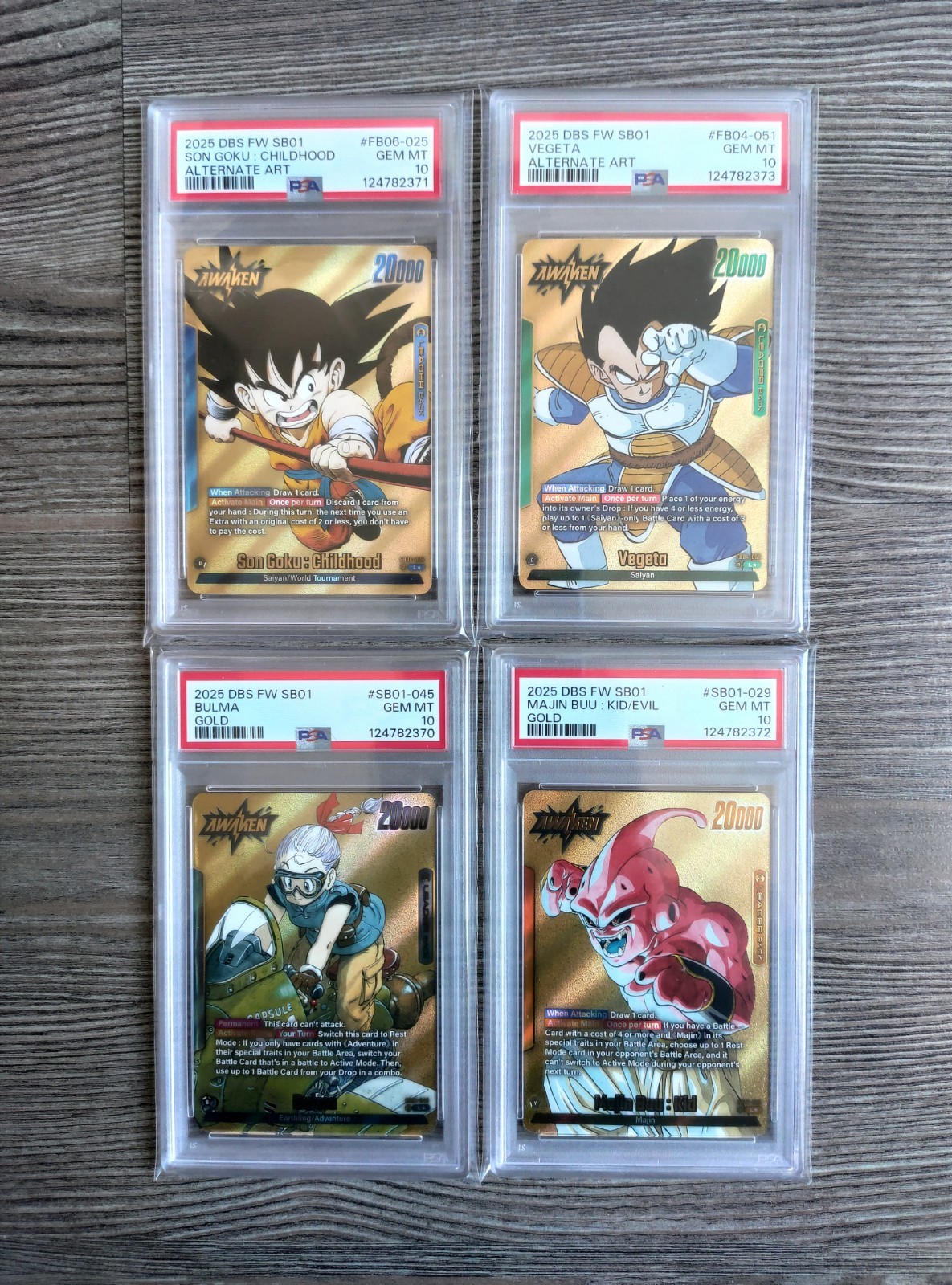 Lot 4x Gold Leader Alternate Art Dragon Ball Fusion Goku Vegeta Bulma Buu PSA 10
