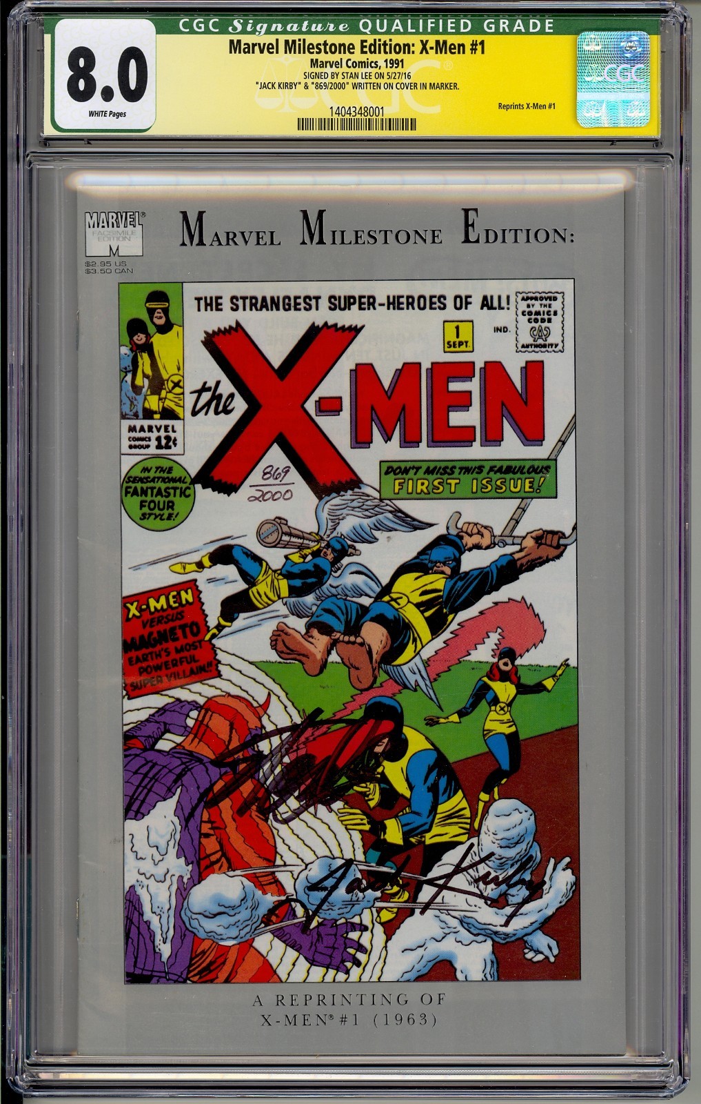MARVEL MILESTONE X-MEN CGC SS 8.0 SIGNED BY STAN LEE AND CO-CREATOR JACK KIRBY