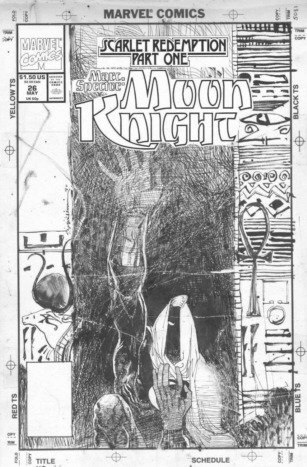 BILL SIENKIEWICZ - Marc Specter: Moon Knight #26 cover, Eqyptian theme 1991 BILL SIENKIEWICZ - Marc Specter: Moon Knight #26 cover, Eqyptian theme 1991